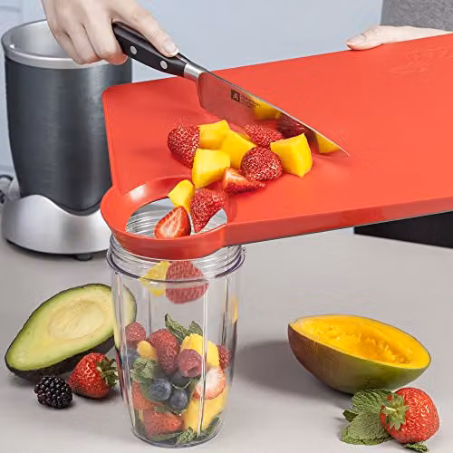 Zeal Straight to Pan Rectangular Chopping Board in Red, W: 34 cm, D: 26 cm, H: 3 cm – 4