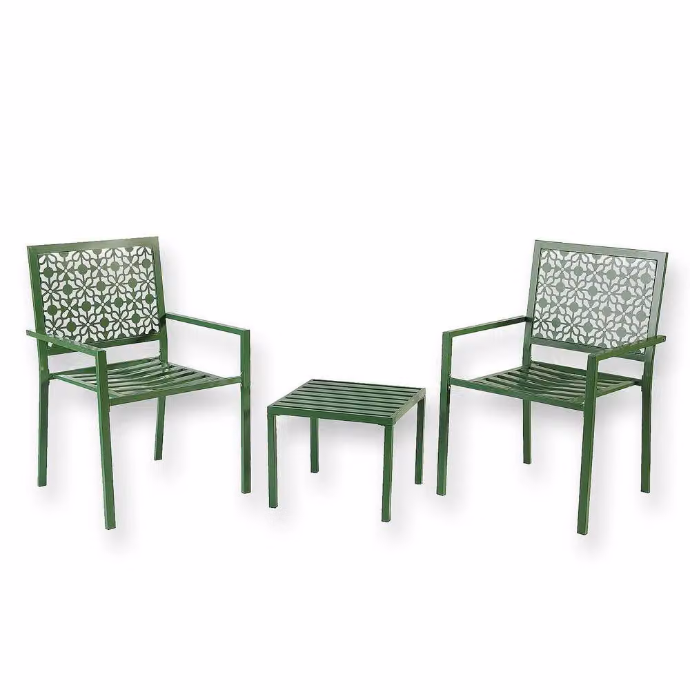 Gainsborough 3-Piece Modern Table and Chair Set in Matt Forest Green Powder-Coated Steel – 2
