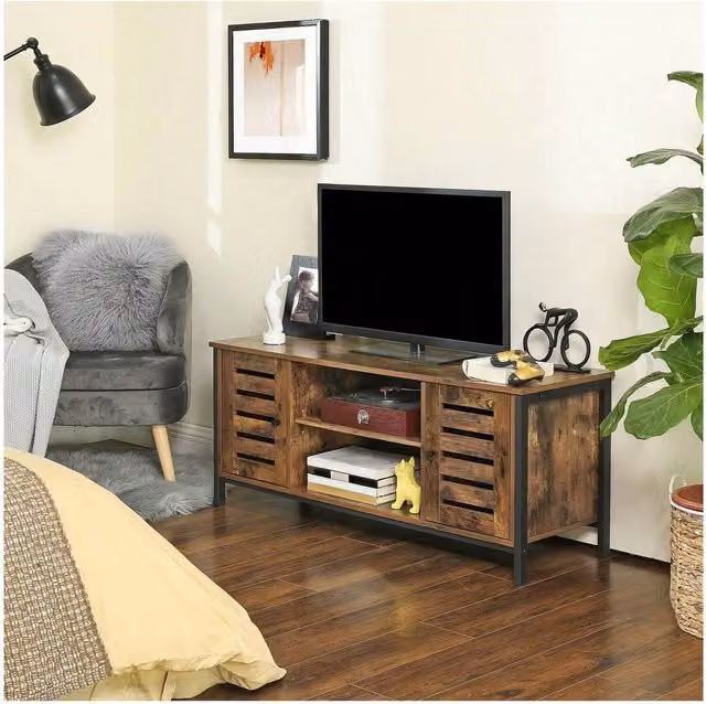VASAGLE Industrial TV Stand with Louvered Doors in Bronze