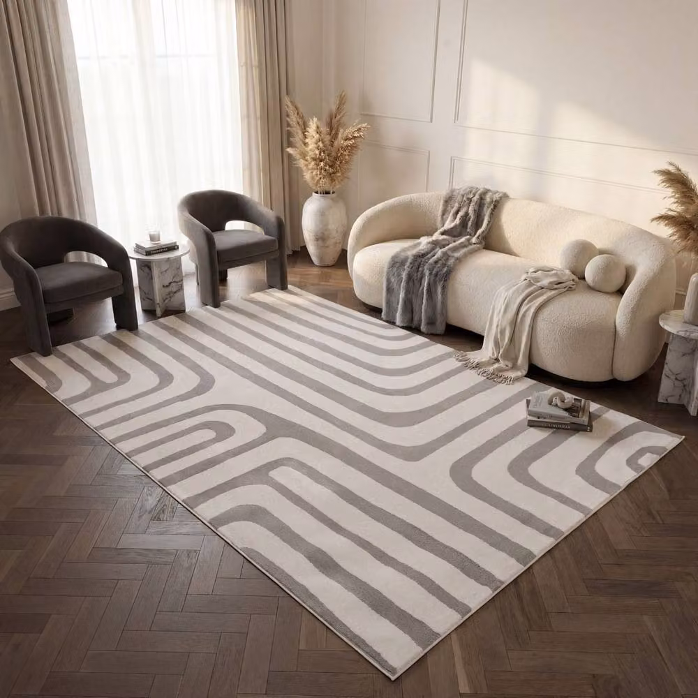 THE RUGS Loft Curved Line Soft Pile Area Rug, Light Grey, W: 80 cm, L: 150 cm – 2
