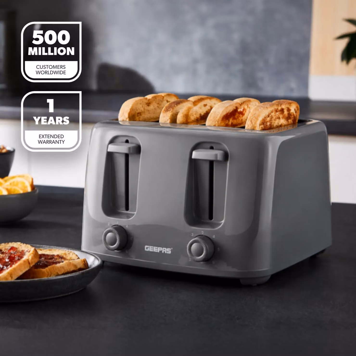 Geepas 4 Slice Toaster 1400W in Grey – 2