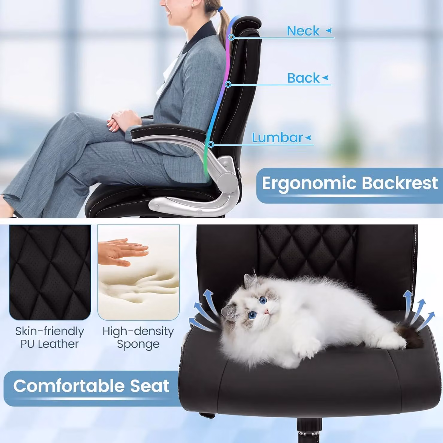 Gymax Black PU Leather Executive Office Chair with Headrest and Adjustable Height – 5