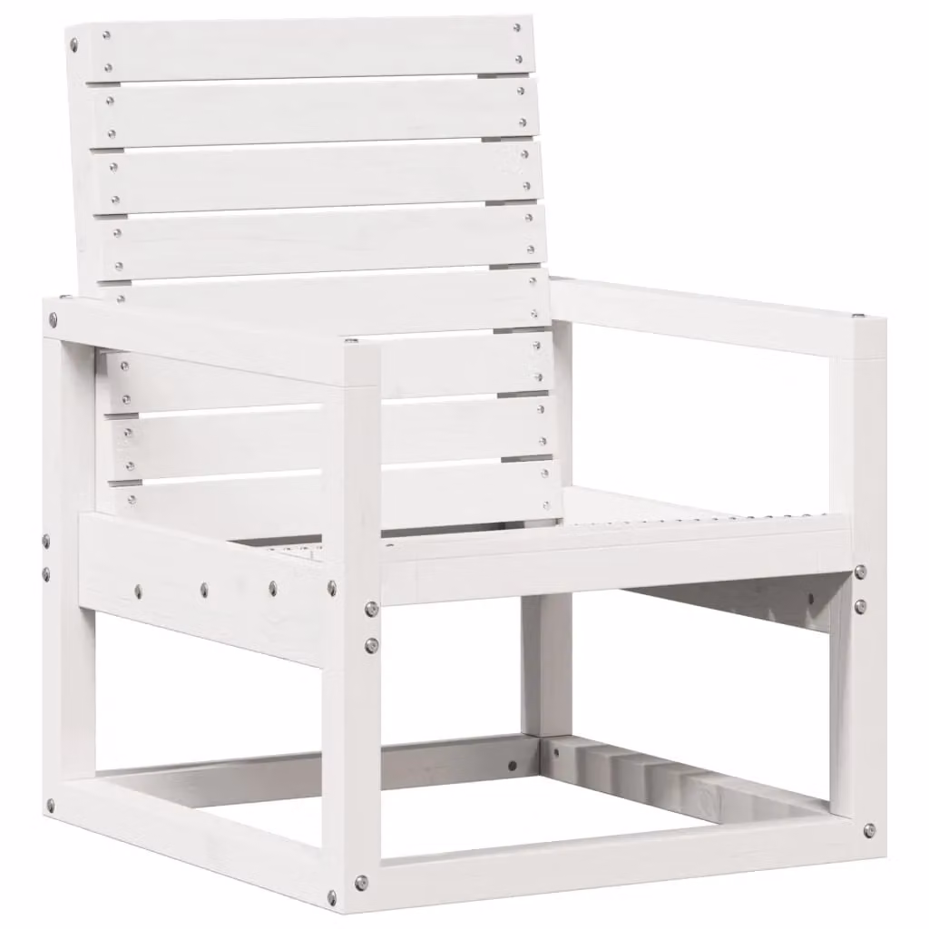 Berkfield Home Rustic White Solid Wood Pine Garden Chair W: 57.5 cm, D: 63 cm, H: 76 cm – 2