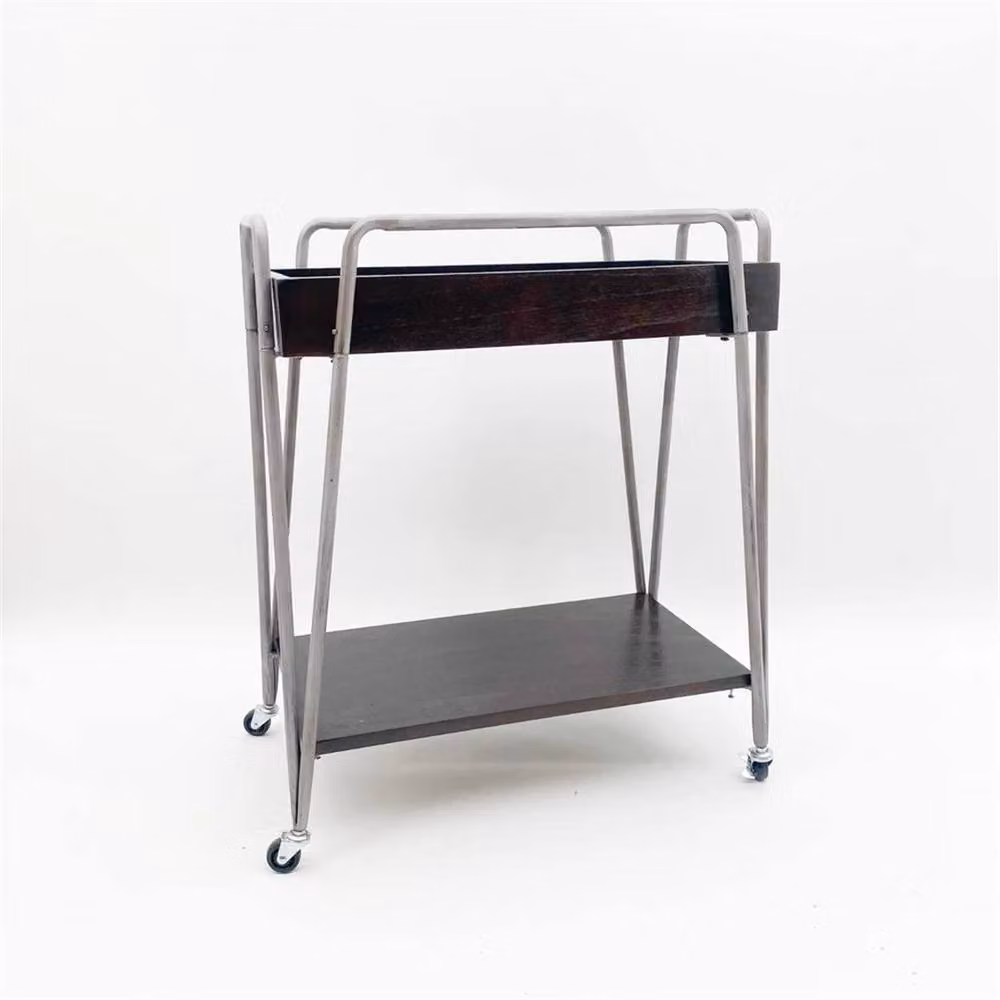 Nordara Brown Wooden and Metal Art Deco Rolling Bar Cart with Castors, W/D/H: 75 x 35 x 35 cm – 3