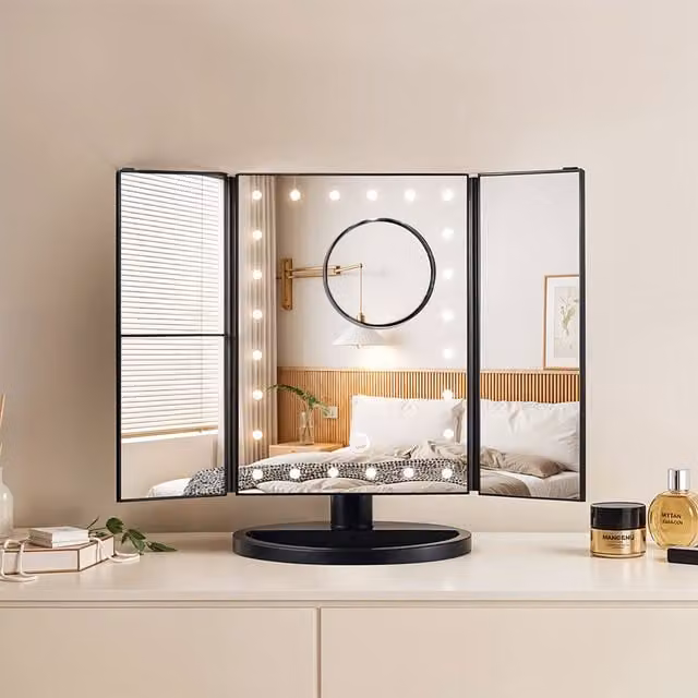 Lifeideas LED Makeup Mirror with Removable Round Magnifier, Black