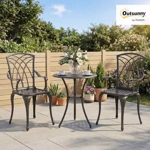 Outsunny 3 Piece Garden Bistro Set in Brown and Black Powder Coated Aluminium