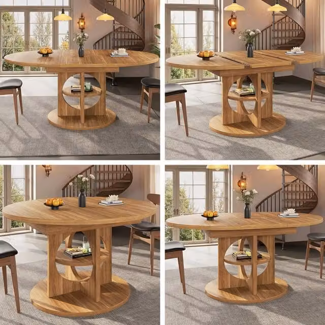 ModernLuxe Modern Extendable Round Dining Table in Brown, W/D/H: 110 x 110 x 76 cm – 1
