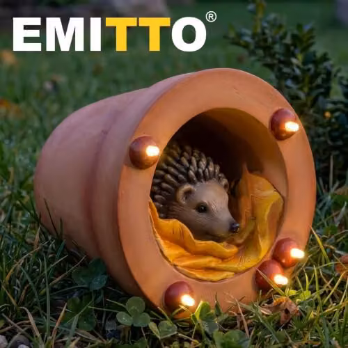Emitto Hedgehog Solar LED Garden Ornament, Brown Resin Statue – 7