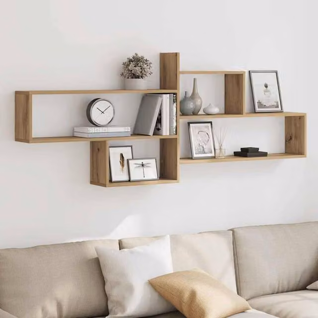 Berkfield Home Artisan Oak Wall Shelf, Brown, W: 167.5 cm, H: 68 cm, D: 18 cm