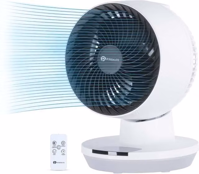 PureMate 8-Inch Air Circulator Table Fan with Oscillation and Remote Control, Black