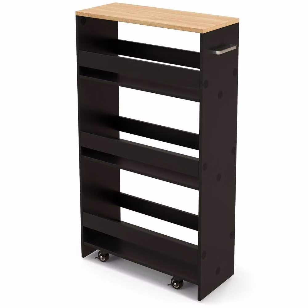 Gymax 4-Tier Slim Rolling Kitchen Storage Cart with Castors, Black – 10
