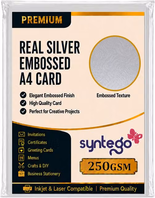 Syntego 10 Sheets of A4 Real Silver Decorative Embossed Brocade Construction Paper