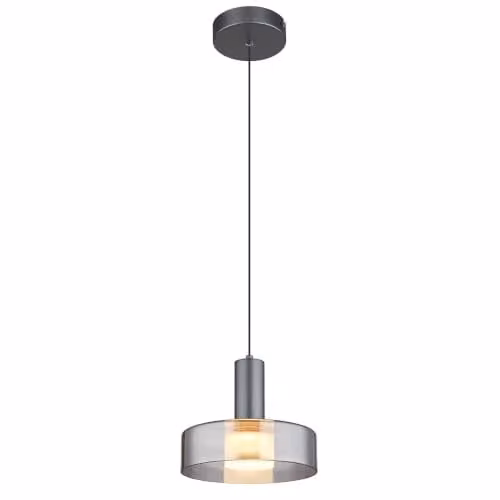 Netlighting Grant LED Pendant Light with Grey Smoke Glass Shade and Aluminium Body, Warm White 3000K, Height Adjustable