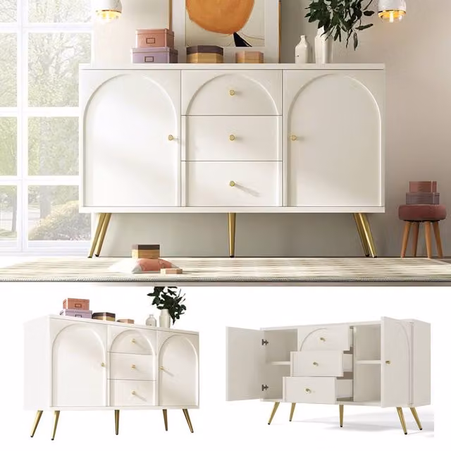 Fascinate Cream White Elegant Sideboard Cabinet with 2 Doors and 3 Drawers