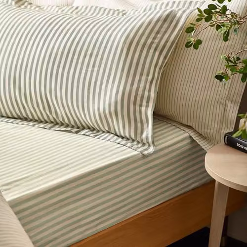 Riva Home Yard Striped 100% Cotton Duvet Cover and Pillowcase Set, Green, W/D/H: 200 x 200 cm – 2