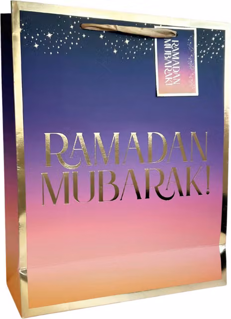 Peacock Supplies Ramadan Mubarak Paper Gift Bag in Purple and Gold