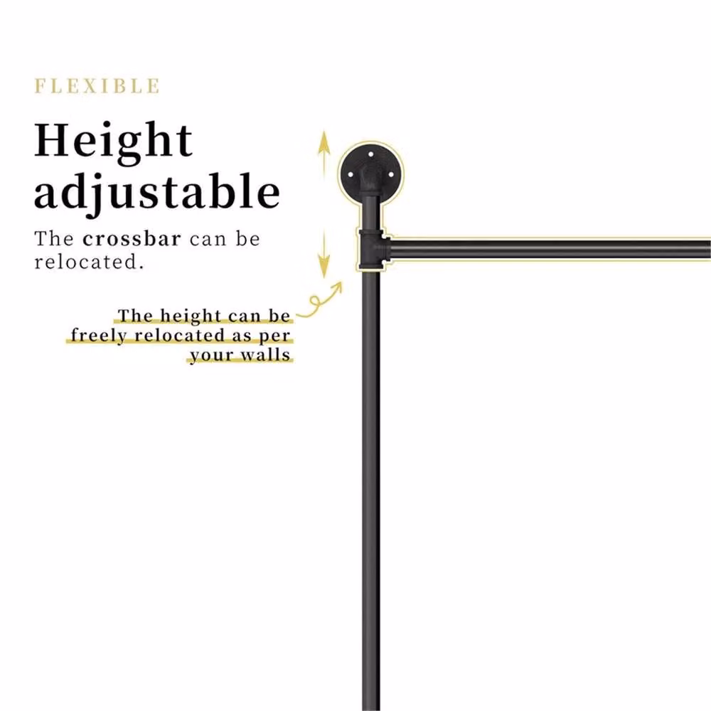 Nordara Industrial Black Wooden and Metal Wall Mount Clothes Rail Storage Unit, Width: 70 cm – 4