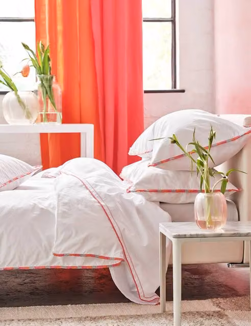 Designers Guild Burlington Pure Cotton Percale Bedding Set, Pink and White, 200 x 200 cm