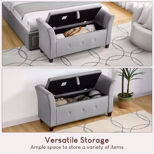Vida Designs Seville Storage Ottoman in Grey Velvet, W/D/H: 120 x 45 x 60 cm – 3