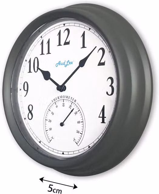 Pololio Round Analog Wall Clock with Thermometer in Dark Grey and Yellow