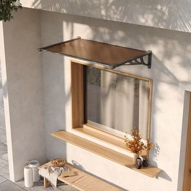 Livingandhome Overdoor Awning Rain Canopy in Brown, Width: 150 cm