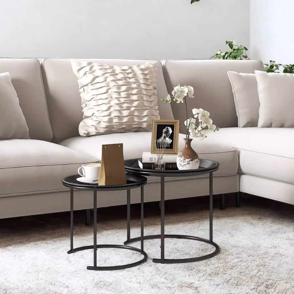 FURNOS Set of 2 Modern Round Metal Nesting Side Tables in Black – 5