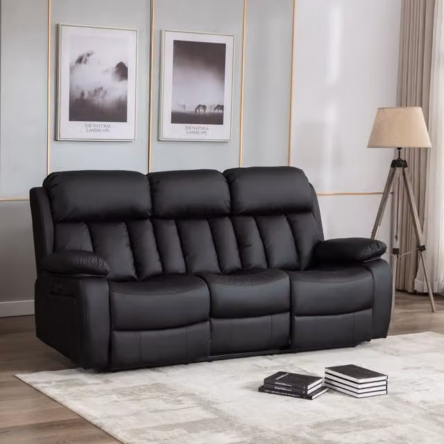 More4Homes Chester 3 Seater Electric High Back Bonded Leather Recliner Sofa in Black