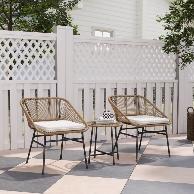 Outsunny 3 Piece Rattan Bistro Set with Round Glass Top Table and Chairs in Brown