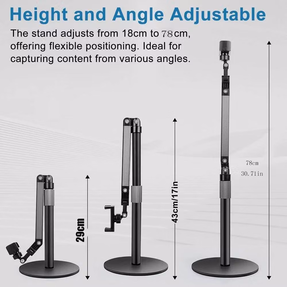 FLAVORA Adjustable Mobile Phone Desk Mount Filming Stand, Black, Height: 78 cm – 2