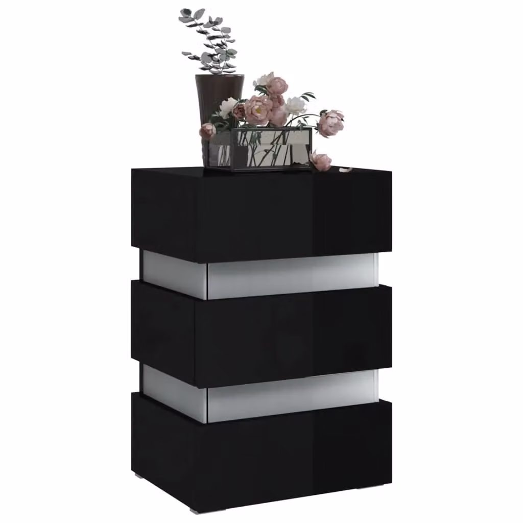 Berkfield Home LED Bedside Cabinet in High Gloss Black, W/D/H: 45 x 35 x 67 cm – 2