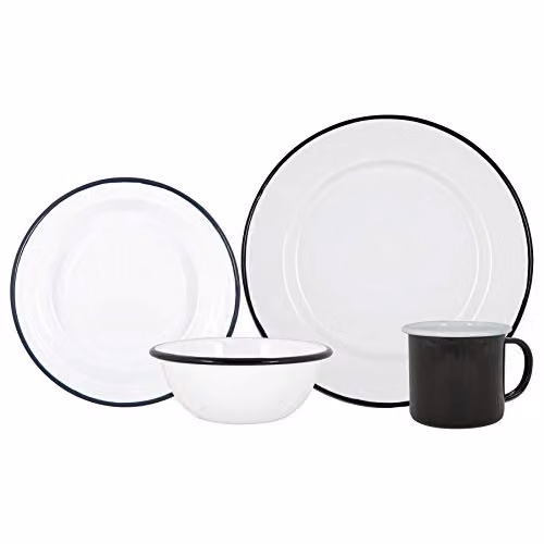 Argon Tableware 16-Piece Enamel Dinner Set in Black and White