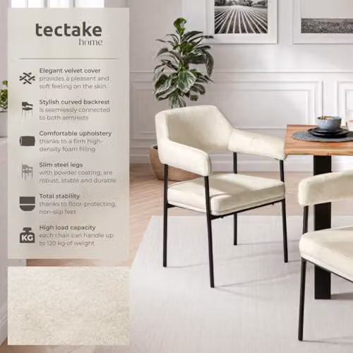 tectake Set of 6 Velvet Look Armchairs in White – 2