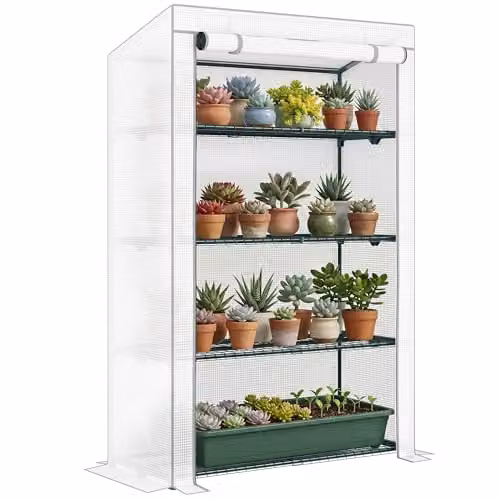 Outsunny 4 Tier Lean-to Mini Greenhouse in Grey, W/D/H: 110 x 50 x 171 cm