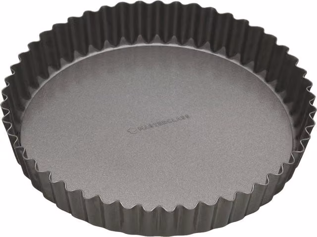 MasterClass Non-Stick Carbon Steel Fluted Loose Base Tart Tin, Grey, Diameter: 30 cm