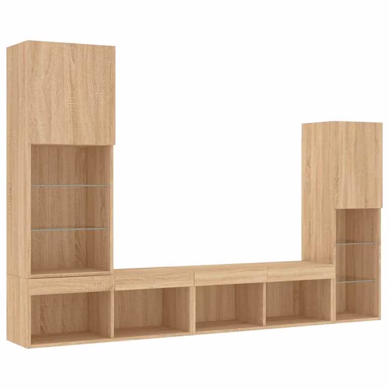 Berkfield Home 4 Piece Modern TV Wall Unit Set with Integrated LED Lighting in Sonoma Oak Brown