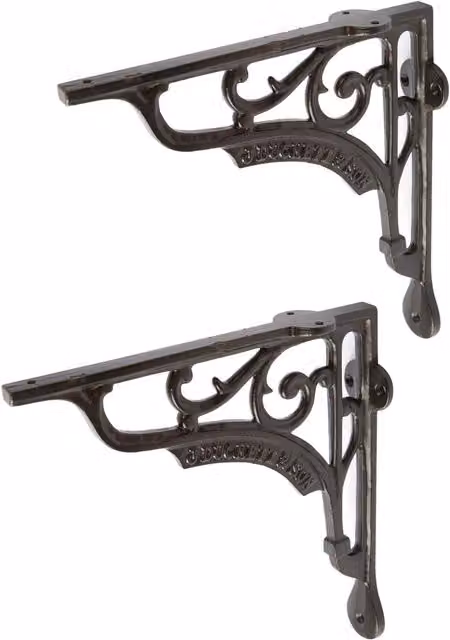 Hammer and Tongs Ornate Iron Shelf Bracket, Matt Black, Pack of 2, Diameter: 20 cm