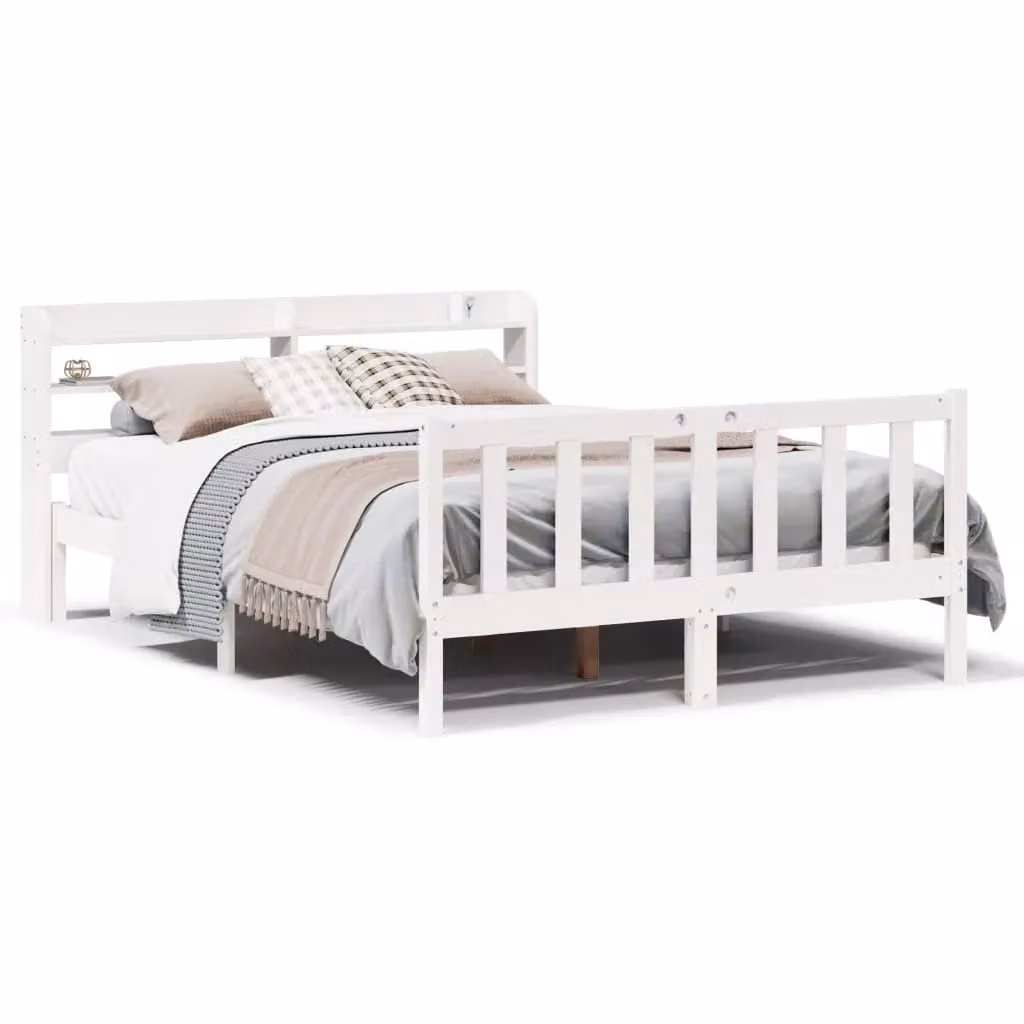 Berkfield Home White Solid Pine Wood Bed Frame with Side Compartments W/D/H: 140 x 200 cm – 2