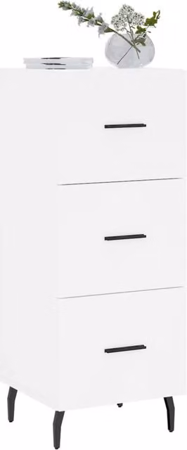 Berkfield Home White Modern Sideboard in Matt MDF and Metal, W/D/H: 34.5 x 34.0 x 90.0 cm