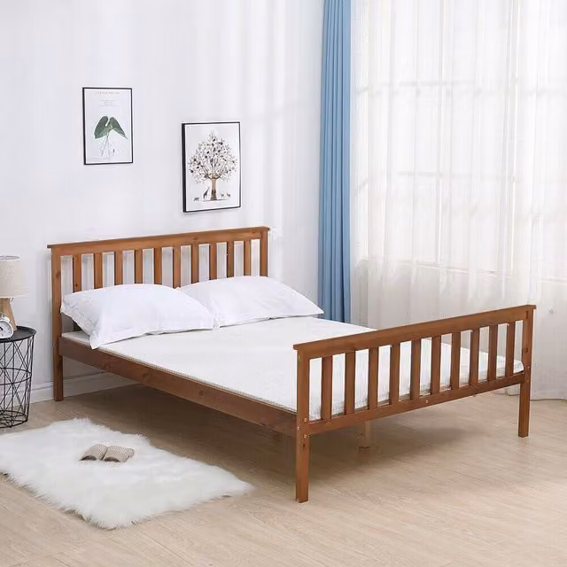 Home Source Florida Slatted Wooden Bed Frame in Brown, W: 140 cm, L: 200 cm