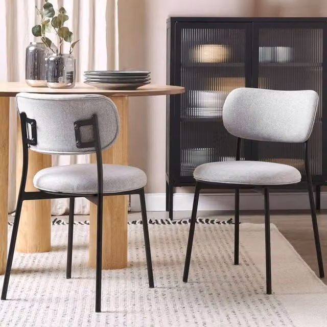 Wyld and Coco Set of 2 Grey Polyester Armless Dining Chairs with Metal Legs
