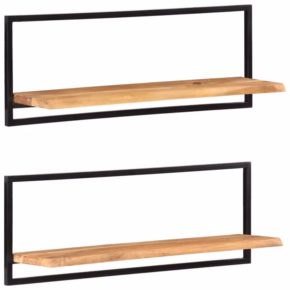 Berkfield Home Industrial Wall Mounted Shelves, 2 Piece Set, Brown Acacia Wood and Steel, W: 100 cm, D: 24 cm, H: 35 cm – 2