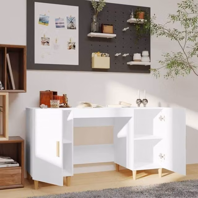 Berkfield Home White Writing Desk in Engineered Wood, W/D/H: 140 x 50 x 75 cm – 1