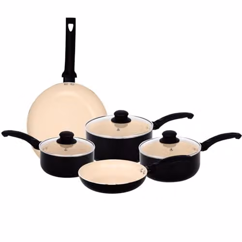 Gr8 Home 8 Piece Aluminium Non Stick Cookware Set with Ceramic Coating in Beige