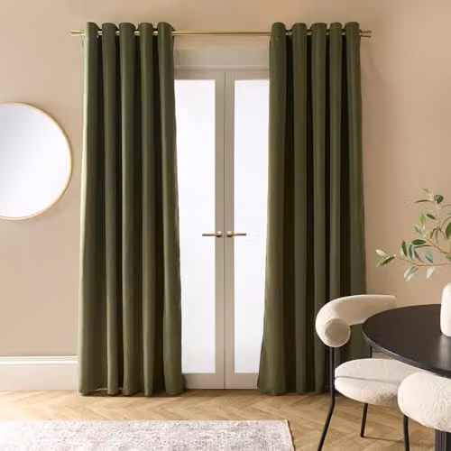 OHS Pair of Thermal Insulated Blackout Eyelet Curtains in Green, W: 116 cm, D: 137 cm – 1