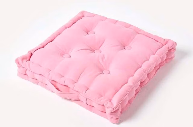 Homescapes Luxury Cotton Floor Cushion in Pink, W/D/H: 40 x 40 x 8 cm