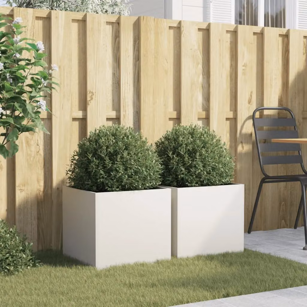 Berkfield Home Steel Planter Tub, 2 Pack, White, W: 42 cm, D: 40 cm, H: 39 cm – 3