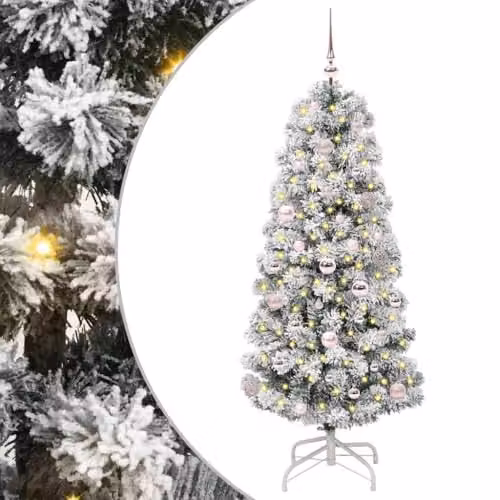 vidaXL Artificial Hinged Christmas Tree in Green and White, Height: 150 cm