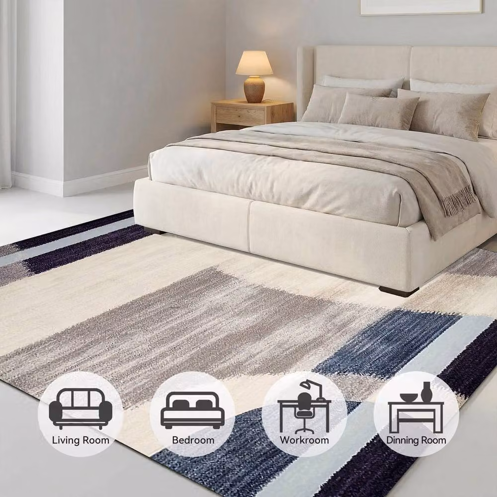 MCC Direct Modern Abstract Rectangular Microfibre Rug in Blue, W/D: 120 x 160 cm – 4