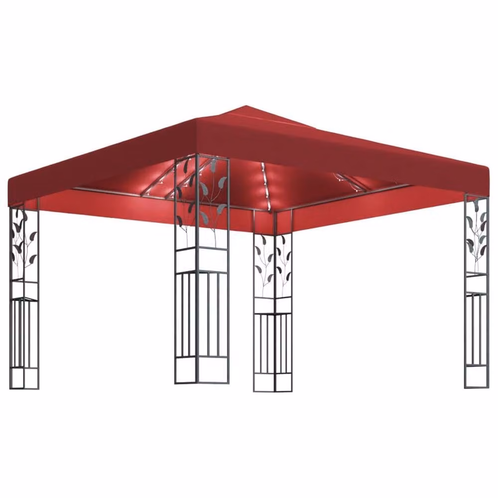 Berkfield Home Freestanding Gazebo with LED String Lights, Red, W: 300 cm x D: 300 cm – 2
