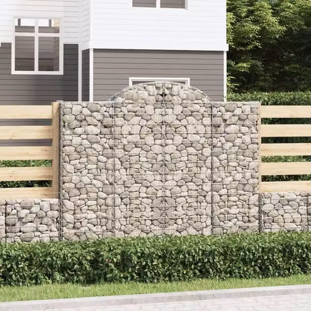 Berkfield Home Arched Gabion Baskets, 3 Piece Set, Silver Galvanised Steel, W: 200 cm, D: 50 cm, H: 160-180 cm